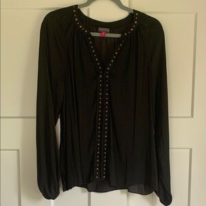 {Vince Camuto} Black Embellished Long Sleeve Blouse